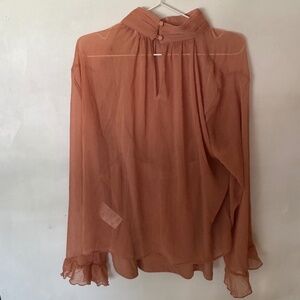 BY ANTHROPOLOGIE LONG-SLEEVE HIGH-NECK SHEER BLOUSE